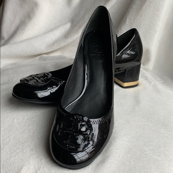 Tory Burch Shoes - Tory Burch Chelsea Heels - Black Patent and Gold